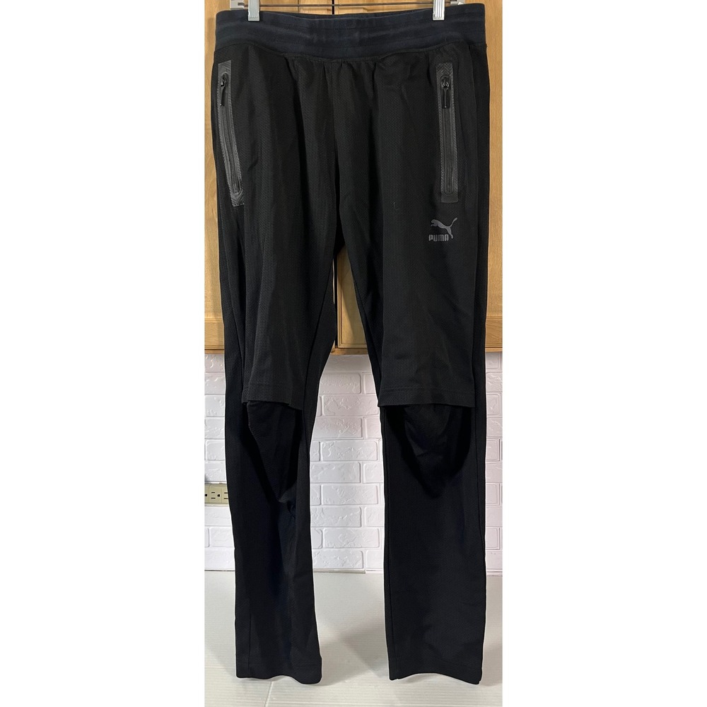 Puma Sweatpants Mens XL Black Mesh Panel Athletic Zip Pocket Joggers